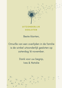 16/11 Uitzonderlijk gesloten